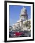 Traditonal Old American Cars Passing the Capitolio Building, Havana, Cuba, West Indies, Caribbean-Martin Child-Framed Photographic Print