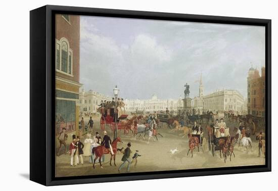 Trafalgar Square in London. 1836-James Pollard-Framed Stretched Canvas
