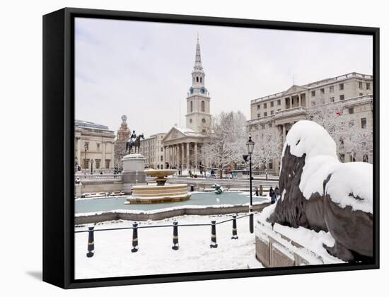 Trafalgar Square in Winter Snow, London, England, United Kingdom, Europe-Alan Copson-Framed Stretched Canvas