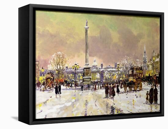 Trafalgar Square under Snow, London-John Sutton-Framed Stretched Canvas