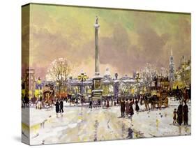 Trafalgar Square under Snow, London-John Sutton-Stretched Canvas