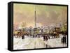 Trafalgar Square under Snow, London-John Sutton-Framed Stretched Canvas