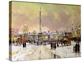 Trafalgar Square under Snow, London-John Sutton-Stretched Canvas