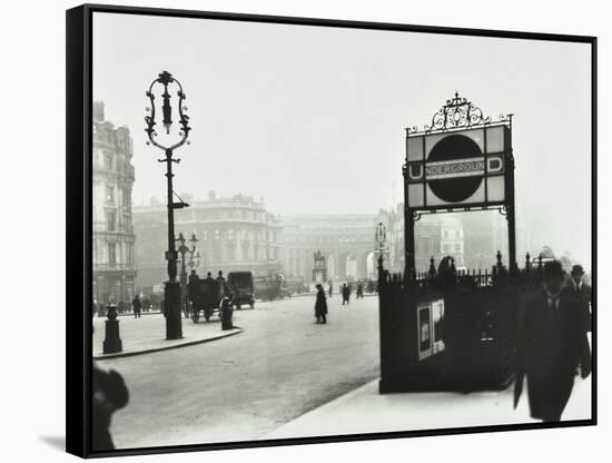 Trafalgar Square with Underground Entrance and Admiralty Arch Behind, London, 1913-null-Framed Stretched Canvas