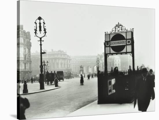 Trafalgar Square with Underground Entrance and Admiralty Arch Behind, London, 1913-null-Stretched Canvas