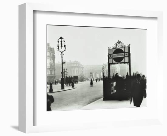 Trafalgar Square with Underground Entrance and Admiralty Arch Behind, London, 1913-null-Framed Photographic Print