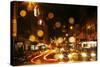 Traffic and rain at night, Lower Stuart St Dunedin, Otago, New Zealand-David Wall-Stretched Canvas