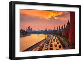 Traffic at Sunset near Kremlin Wall in Moscow, Russia.-logoboom-Framed Photographic Print