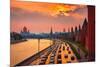 Traffic at Sunset near Kremlin Wall in Moscow, Russia.-logoboom-Mounted Photographic Print