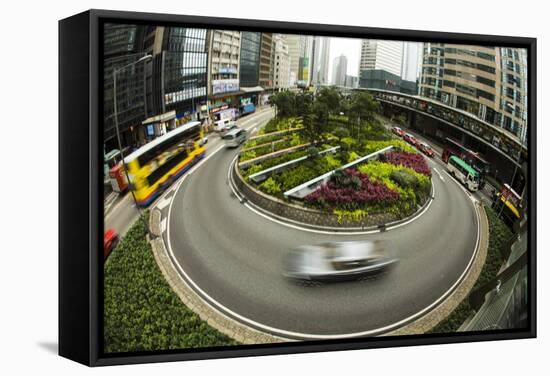 Traffic Circle in down Town Hong Kong with Motion-Terry Eggers-Framed Stretched Canvas