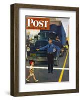 "Traffic Cop," Saturday Evening Post Cover, September 3, 1949-George Hughes-Framed Giclee Print