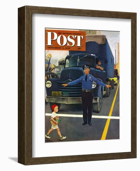 "Traffic Cop," Saturday Evening Post Cover, September 3, 1949-George Hughes-Framed Giclee Print