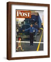 "Traffic Cop," Saturday Evening Post Cover, September 3, 1949-George Hughes-Framed Giclee Print