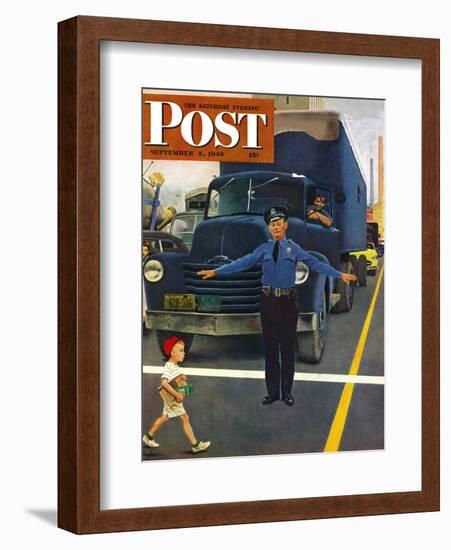 "Traffic Cop," Saturday Evening Post Cover, September 3, 1949-George Hughes-Framed Giclee Print