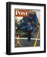 "Traffic Cop," Saturday Evening Post Cover, September 3, 1949-George Hughes-Framed Giclee Print