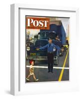 "Traffic Cop," Saturday Evening Post Cover, September 3, 1949-George Hughes-Framed Giclee Print