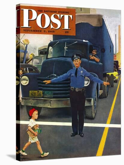 "Traffic Cop," Saturday Evening Post Cover, September 3, 1949-George Hughes-Stretched Canvas