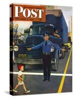 "Traffic Cop," Saturday Evening Post Cover, September 3, 1949-George Hughes-Stretched Canvas