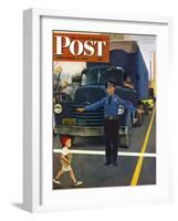 "Traffic Cop," Saturday Evening Post Cover, September 3, 1949-George Hughes-Framed Giclee Print