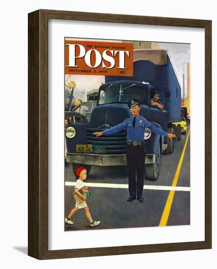 "Traffic Cop," Saturday Evening Post Cover, September 3, 1949-George Hughes-Framed Premium Giclee Print
