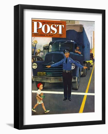 "Traffic Cop," Saturday Evening Post Cover, September 3, 1949-George Hughes-Framed Premium Giclee Print