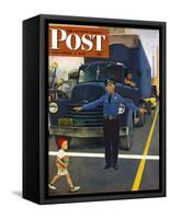 "Traffic Cop," Saturday Evening Post Cover, September 3, 1949-George Hughes-Framed Stretched Canvas