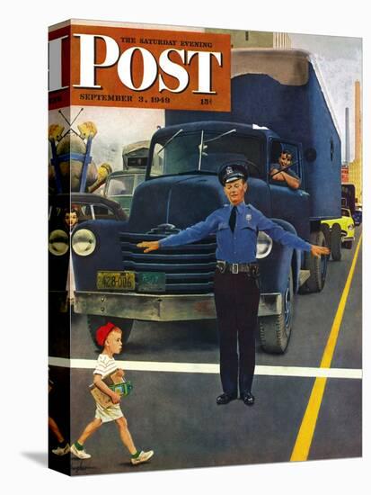 "Traffic Cop," Saturday Evening Post Cover, September 3, 1949-George Hughes-Stretched Canvas