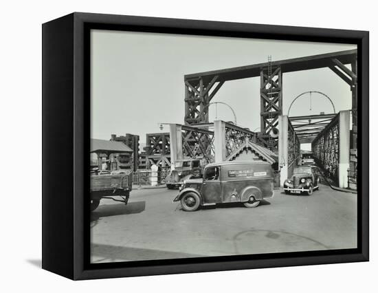 Traffic Driving on to the Woolwich Ferry, London, 1945-null-Framed Stretched Canvas