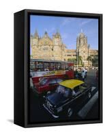 Traffic in Front of the Station, Victoria Railway Terminus, Mumbai, Maharashtra State, India-Gavin Hellier-Framed Stretched Canvas