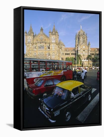 Traffic in Front of the Station, Victoria Railway Terminus, Mumbai, Maharashtra State, India-Gavin Hellier-Framed Stretched Canvas