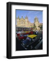 Traffic in Front of the Station, Victoria Railway Terminus, Mumbai, Maharashtra State, India-Gavin Hellier-Framed Premium Photographic Print