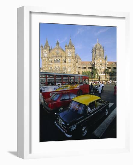 Traffic in Front of the Station, Victoria Railway Terminus, Mumbai, Maharashtra State, India-Gavin Hellier-Framed Photographic Print