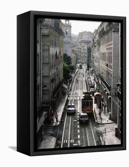 Traffic in the Baixa Area, Lisbon, Portugal-Yadid Levy-Framed Stretched Canvas