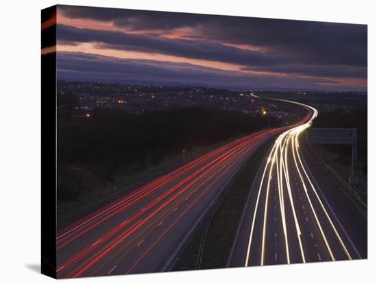 Traffic Light Trails in the Evening on the M1 Motorway Near Junction 28, Derbyshire, England, UK-Neale Clarke-Stretched Canvas