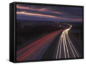 Traffic Light Trails in the Evening on the M1 Motorway Near Junction 28, Derbyshire, England, UK-Neale Clarke-Framed Stretched Canvas