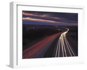 Traffic Light Trails in the Evening on the M1 Motorway Near Junction 28, Derbyshire, England, UK-Neale Clarke-Framed Photographic Print