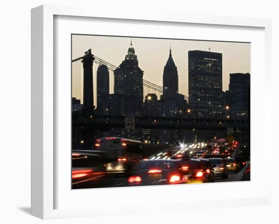 Traffic Moves South Towards Lower Manhattan During Rush Hour-null-Framed Premium Photographic Print