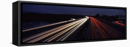 Traffic on a Road at Evening, Autobahn 5, Hessen, Frankfurt, Germany-null-Framed Stretched Canvas