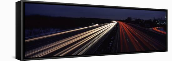 Traffic on a Road at Evening, Autobahn 5, Hessen, Frankfurt, Germany-null-Framed Stretched Canvas