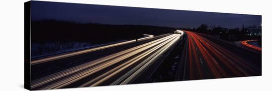 Traffic on a Road at Evening, Autobahn 5, Hessen, Frankfurt, Germany-null-Stretched Canvas