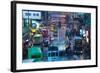 Traffic on a Street at Night, Des Voeux Road Central, Central District, Hong Kong Island, Hong Kong-null-Framed Photographic Print