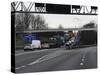 Traffic on M27 Motorway junction slip road-null-Stretched Canvas