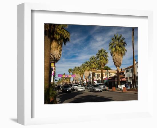 Traffic on Road with Palm Trees at the Roadside, South Palm Canyon Drive, Palm Springs-null-Framed Photographic Print