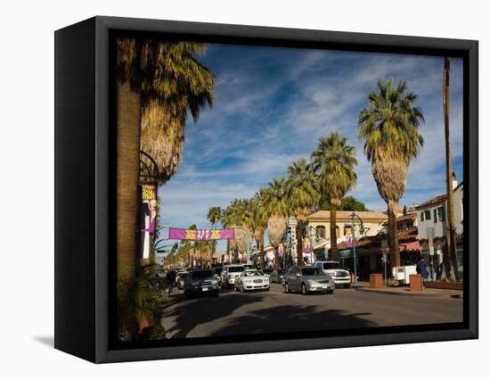 Traffic on Road with Palm Trees at the Roadside, South Palm Canyon Drive, Palm Springs-null-Framed Stretched Canvas