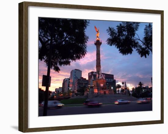 Traffic Passes by the Angel of Independence Monument in the Heart of Mexico City-John Moore-Framed Photographic Print