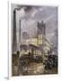 Traffic Passing the Smoking Chimneys of Horrockses Crewdson and Co-C.e. Turner-Framed Art Print