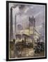 Traffic Passing the Smoking Chimneys of Horrockses Crewdson and Co-C.e. Turner-Framed Art Print