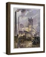 Traffic Passing the Smoking Chimneys of Horrockses Crewdson and Co-C.e. Turner-Framed Art Print