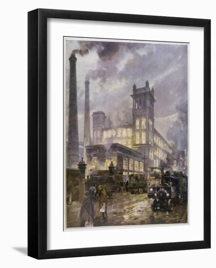 Traffic Passing the Smoking Chimneys of Horrockses Crewdson and Co-C.e. Turner-Framed Art Print