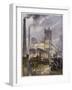 Traffic Passing the Smoking Chimneys of Horrockses Crewdson and Co-C.e. Turner-Framed Art Print